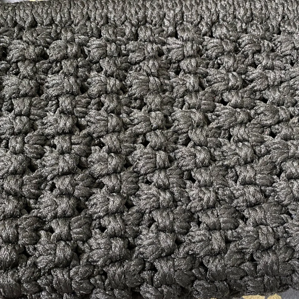 Vintage Black Crochet Clutch Purse Handbag Bobble Popcorn Stitch